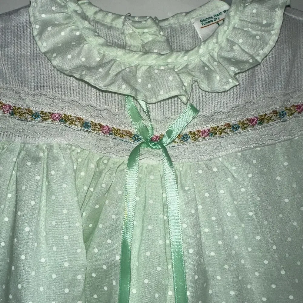 Vintage Toddle Time JcPenney Light Jade Green Dot Ruffle Prairie Baby Dress 6-9M